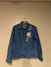 Vintage Saint German Paris Made In USA Rose Embroidered Denim Jacket/Shirt S