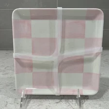 SET 4 PINK CHECKERED 6x6” Melamine Plates Appetizer Dessert Plate Checked NEW