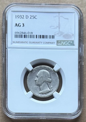 1932 D 25C NGC AG 3 1932-D WASHINGTON QUARTER SILVER 25c