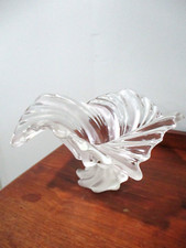 Brilliant frosted & clear swirling waves footed pedestal minty centerpiece bowl