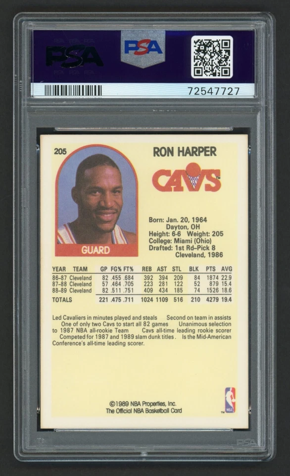 1989 HOOPS RON HARPER #205 CLEVELAND CAVALIERS PSA 8.5 NEAR MINT-MINT+ - Image 2 of 2