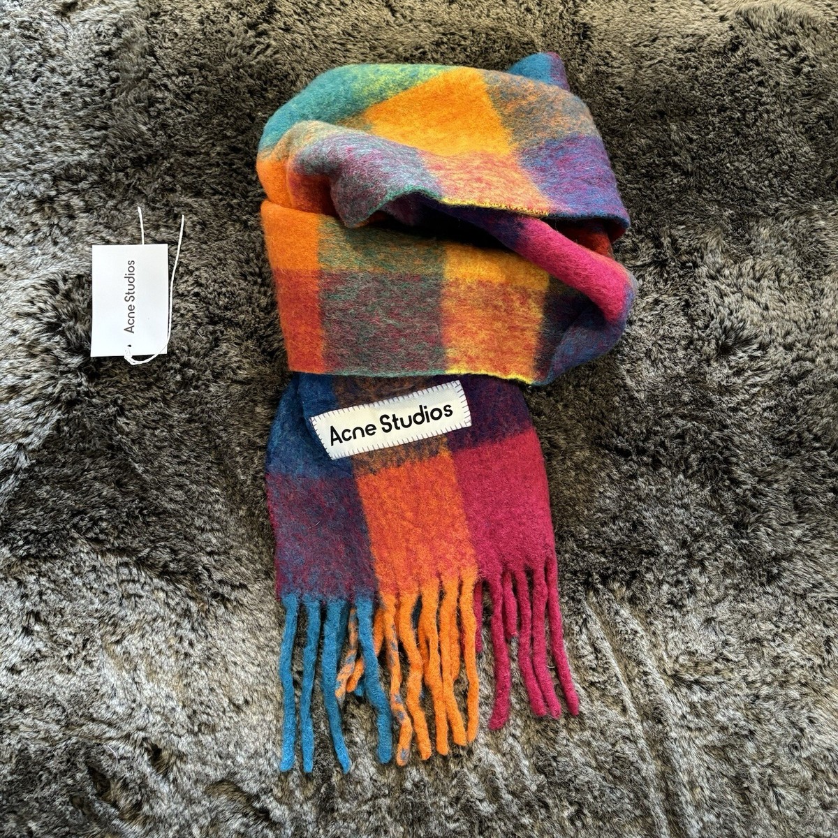 小物 Acne studios scarf Acne Studios - Check logo scarf - Wide - Aqua blue/beige