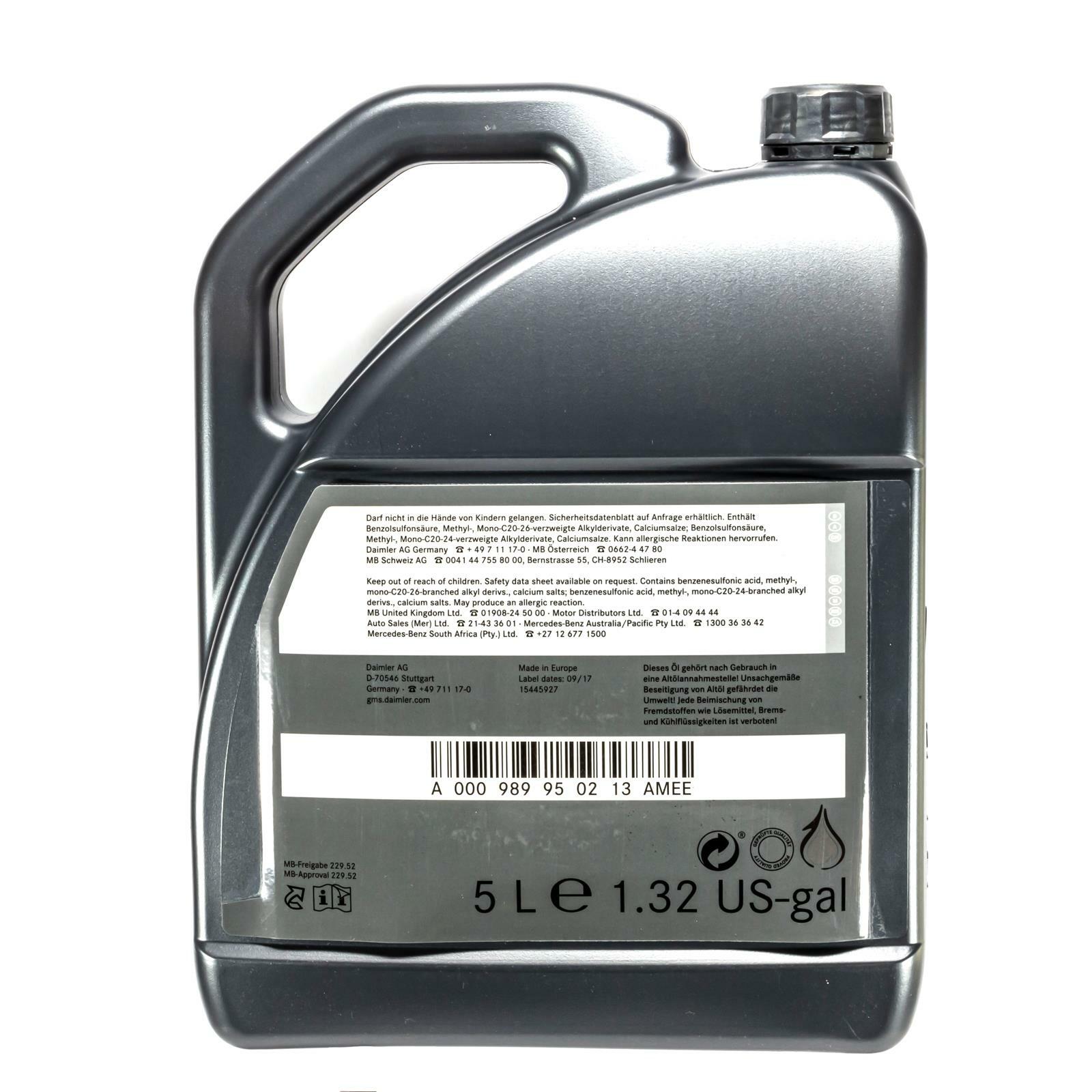 5 Litre Original Mercedes-Benz Engine Oil 5w30 Mb229.52  