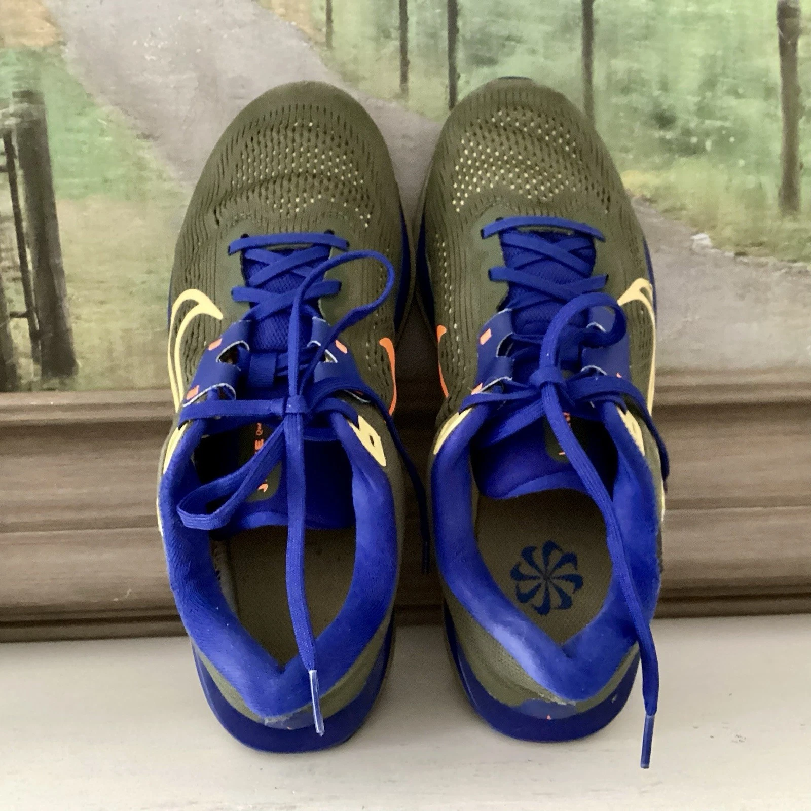 Nike Quest 6 Trail Running Shoe Men's Size 9 Olive Green Blue Colorful FLAW