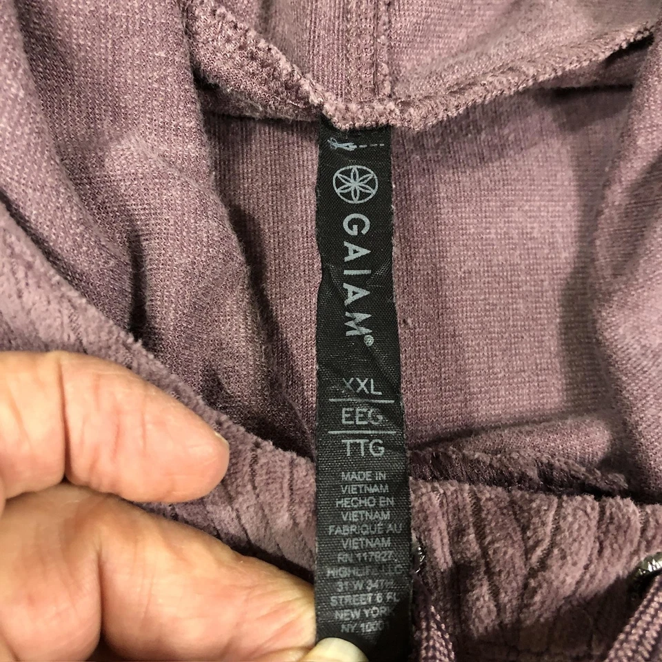 Gaiam 连帽衫女式 2XL 紫色罗纹丝绒套衫运动衫口袋瑜伽 — 第 3/4 张图片