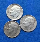 90% Silver 3 Roosevelt Dimes 1956 1960 1961 3 Coins Total