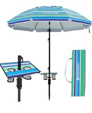 HOMEDEMO 7ft Heavy Duty High Wind Beach Umbrella With Foldable Table Hook,
