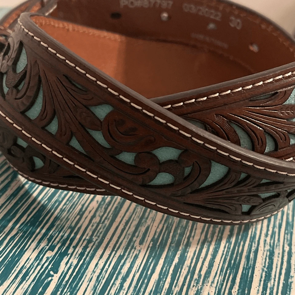 Vaquera occidental Nocona para mujer hecha a mano verde azulado-con capa base cuero/plateado hebilla B Foto 4 de 4