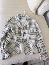 White House Black Market Women's Tweed Blazer Jacket Size 8 Black White Plaid Co