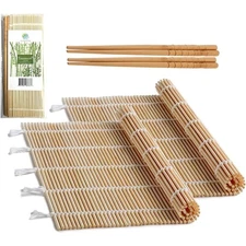 Natural Bamboo Sushi Rolling Mat with 2 Pairs of Chopsticks Sushi Maker Kit 2