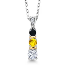 925 Silver and 10K Yellow Gold  White Moissanite Yellow Sapphire and Onyx