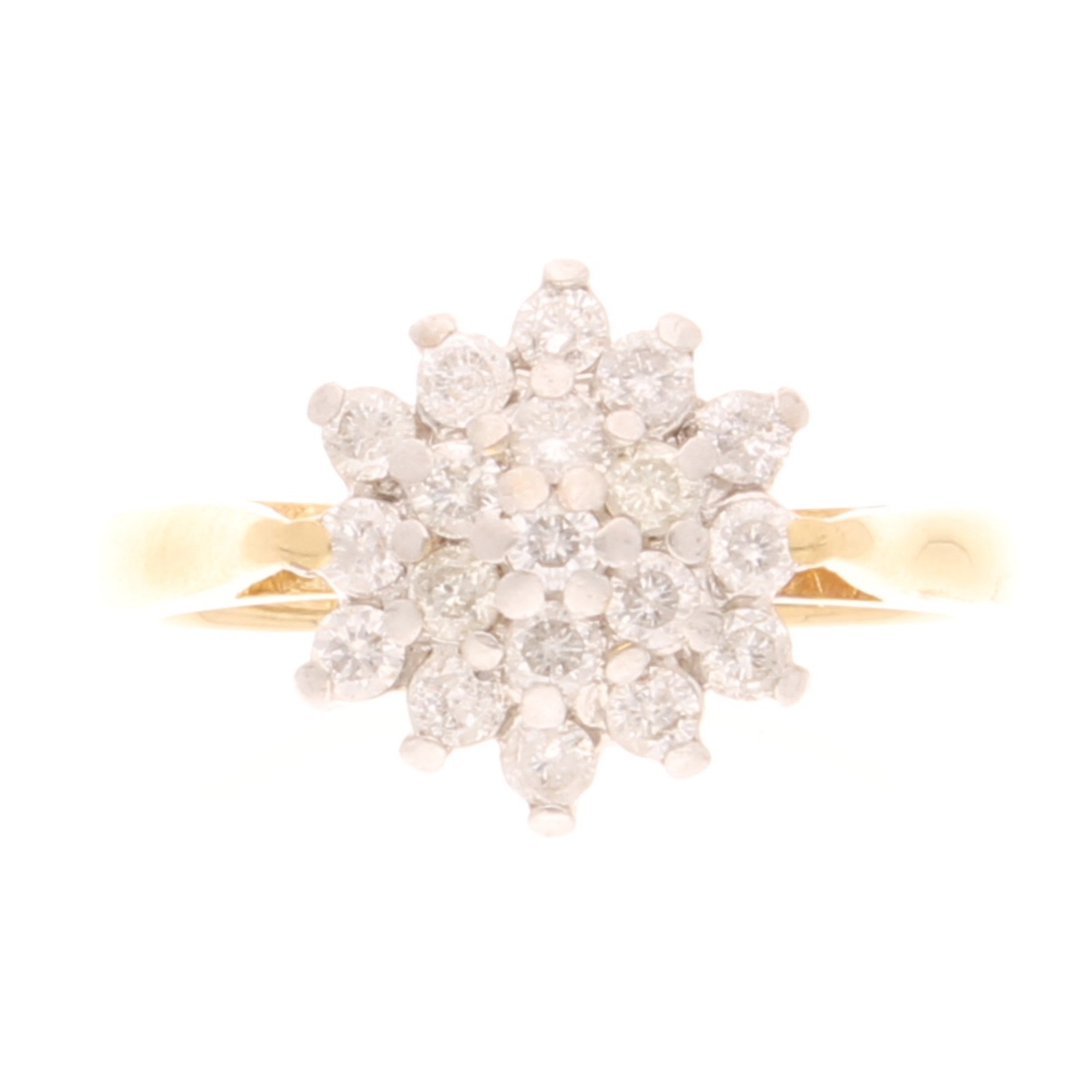 18Carat Yellow Gold 0.50ct Diamond Cluster Ring (Size K 1/2) 11.5mm Diameter