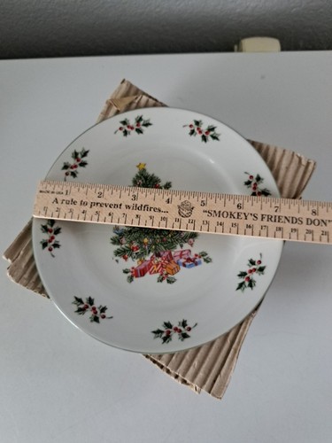 Menge 4 Noel Morgen Weihnachtsbaum Dessert Salat Teller 7" Vintage - Bild 3 von 4