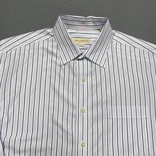 Tommy Bahama Shirt Mens 16.5 34-35 Blue White Striped Button Down Long Sleeve