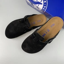 Birkenstock Boston Soft Footbed Clog Black Suede Unisex Comfort Slip-On Sandals