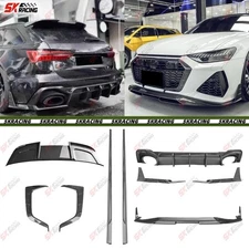 Side Skirts Front Rear Lip Spoiler BodyKits Fits Audi RS6 C8 21-26 Carbon Fiber