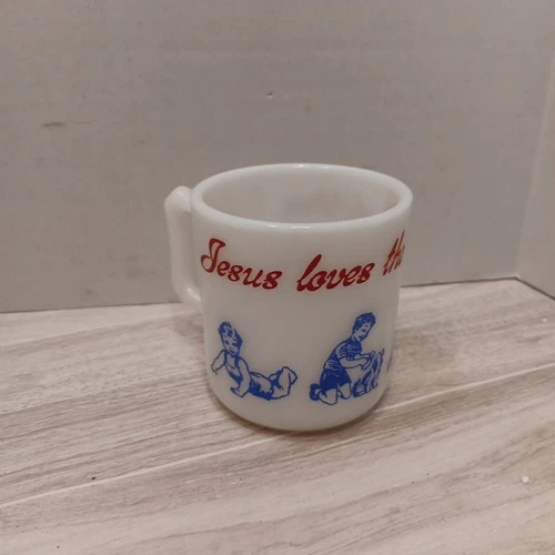 Vintage Hazel Atlas "Jesus Loves The Little Children" Milk Glass Cup