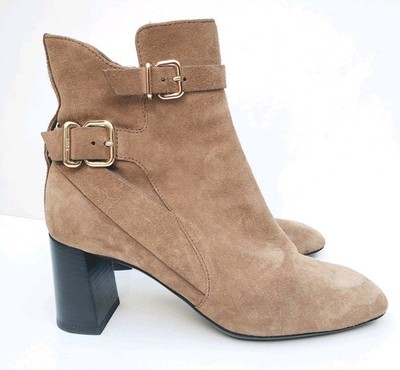 Tod s Ankle Boots Tan Suede Block Heel Buckles Women US 7.5/38 Tan $895 Retail