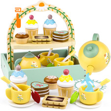 Wooden Tea Sets for Little Girls Play Food Cake Toys Toddlers Party Set