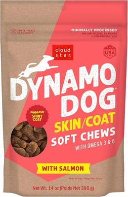 Cloud Star Dynamo Dog Skin & Coat Soft Chews Grain Free Dog Treats, Salmon, 14 o