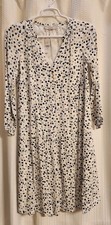 Ann Taylor LOFT Polka Dot Tiered Long Sleeve Dress Size XS, White / Blue