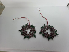 Stained Glass Christmas Holly Berry Wreath 6  Hanging Vintage Suncatchers 2 