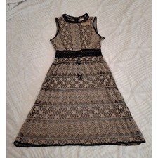 a'reve Womens Medium Tan Black Floral Lace Crochet Overlay Dress Sleeveless NWT