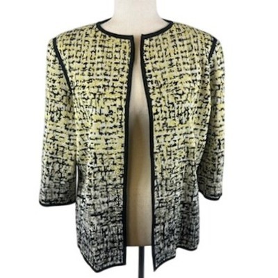 Ming Wang Women's Size PL Petite Large Textured Open Front Knit Jacket