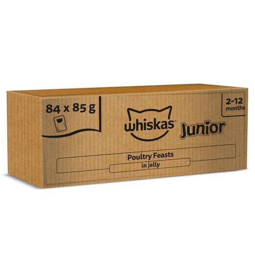 whiskas Junior Poultry Selection in Jelly 84 Pouches, Wet Kitten and Cat Food, 