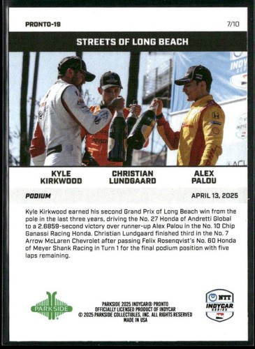 2025 Parkside IndyCar Pronto #19 Kirkwood/Lundgaard/Palou argento parallelo/10 - Foto 2 di 2