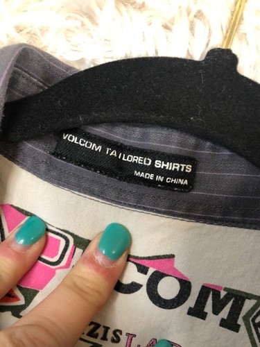Volcom Juniors Boys Button Front Shirt Gray Pinstripe Stretch Pocket Collared L - Picture 11 of 11