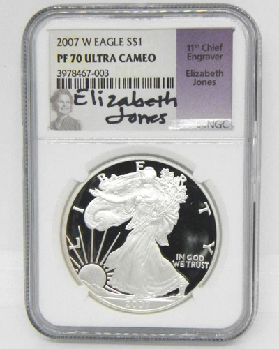 2007 W AMERICAN SILVER EAGLE NGC PF 70 ULTRA CAMEO $1 COIN 11TH CHIEF ENGRAVER