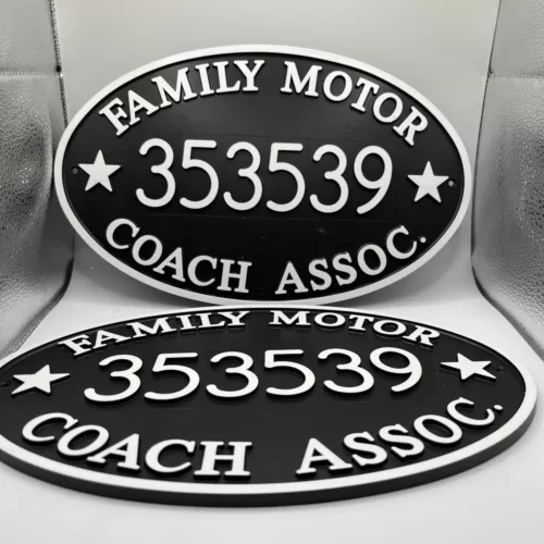 Set of 2 Family Motor Coach Assoc Oval Plate 353539 New FMCA Approx 11” x 7”