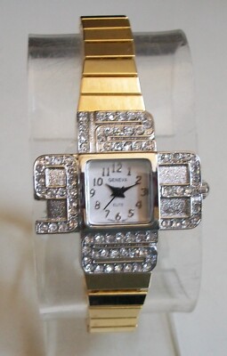 Women Number Dial Stretch Band Gold & Silver  Finish Fashion Casual Dressy Watch