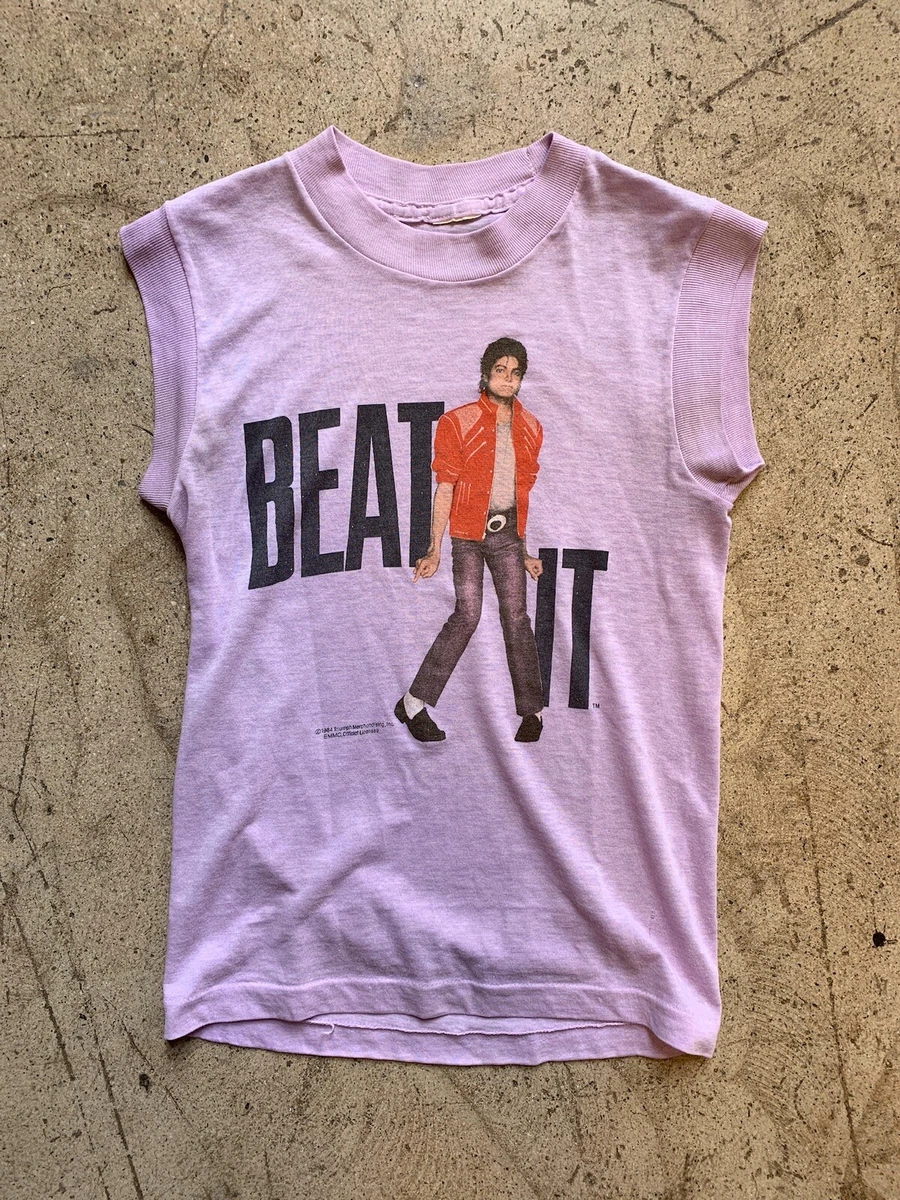 1984 Michael Jackson Beat It Purple Tank Top 1980s Vintage T-Shirt Tour Tee XS