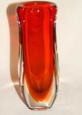 Murano Flavio Poli Vase Sommerso Technik Rot + honigfarben unterfangen