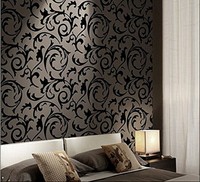 Qihang Black Victorian Damask/simulation Striae Wallpaper Roll 0.53m(1.73' W)... on sale Qihang Black Victorian Damask/simulation Striae Wallpaper Roll 0.53m(1.73' W)... on sale