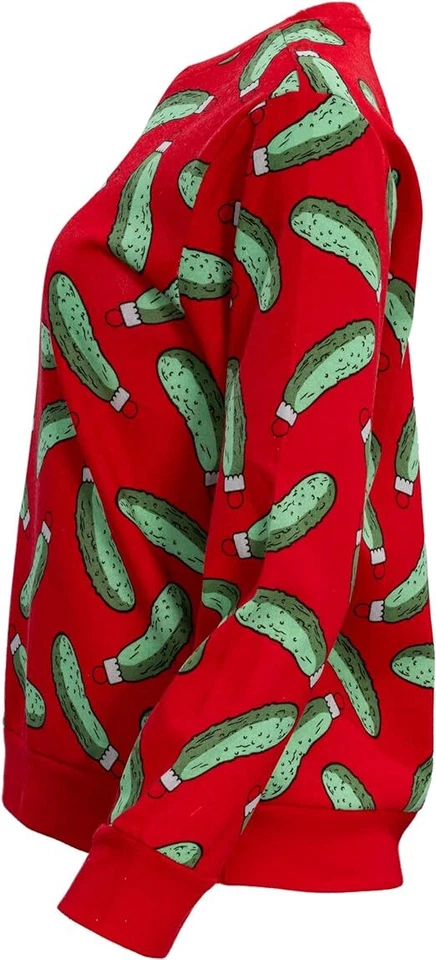 Rick and Morty Pickle Christmas Ornaments All Over Youth Red Cosplay Sweatshirt - Image 2 of 4