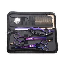 5.5 inch Purple Hair Cutting Scissors Set with Razor, Leather Scissors Case, ...