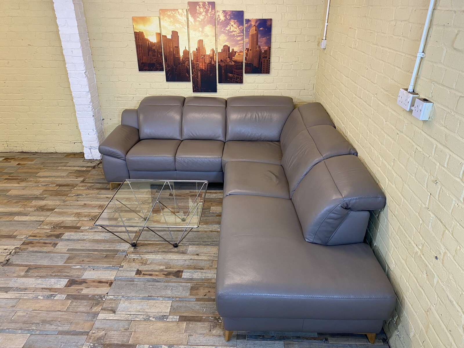 Phenomenal Mocha/Grey Leather Corner Sofa eBay
