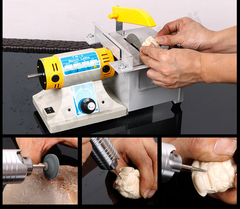 220V Gem Jewelry Rock Bench Polishing Grinding Machine Bench Lathe Polisher 350W