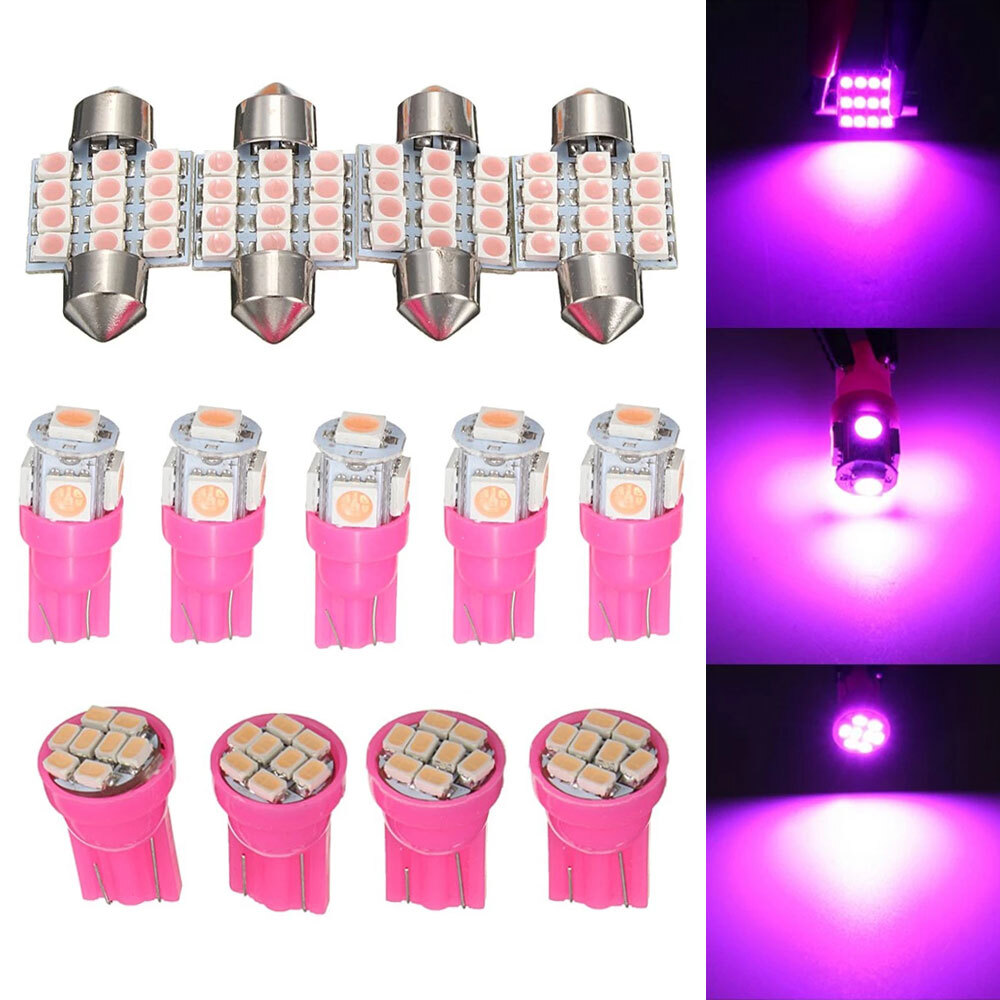 13pcs Pink Car Interior LED Light Bulbs Package Kit for Dome License