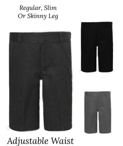 Boys School Shorts Ge@rge Grey Black Navy Reg Slim Skinny Leg Adjustable Waist - Zdjęcie 1 z 3