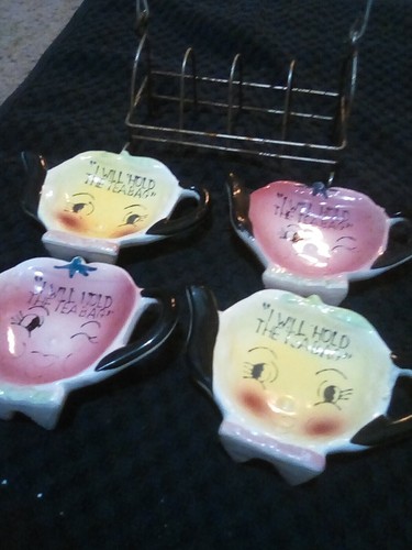 4 Vintage Japan Tea Bag Holders & Caddy “I Will Hold The Tea Bag Original - Picture 2 of 8