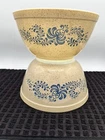 Vintage Pyrex Homestead Speckled Tan and Blue Mixing Bowl #402, 1 1/2 Qt.