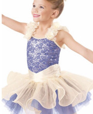 NEW SC Weissman 7916 Steel Blue  Ivory Tutu dress w/ curly hem Small Child