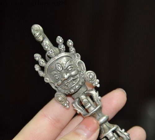 Tibetan Buddhism temple Tibetan silver Mahakala Tantra Vajra Dorje Phurba dagger - Picture 2 of 12