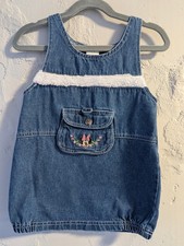 Vintage Minnie Mouse Denim Jumper Dress Embroidered Front Pocket Infant 24 Month