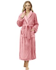 Womens Plush Fleece Long Robe Shawl Collar Fluffy Soft Bathrobe,Small,Coral