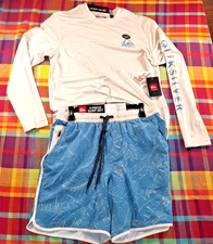 Quiksilver 2 Piece Surf Set Upf50 Quick Dry Rash Guard Board Short Men's XL ew